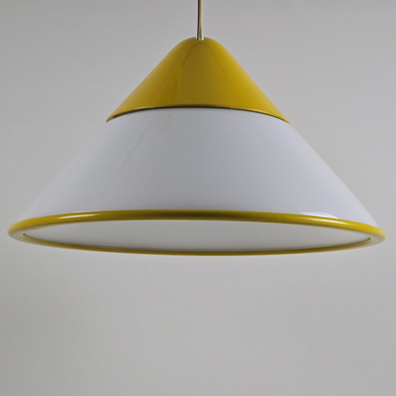 Image 1 of Zeldzame Vintage Fabbian Grote Glazen Hanglamp - Conische Hanglamp - Italië, 1980S.