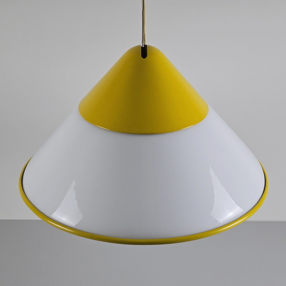 Image 1 of Zeldzame Vintage Fabbian Grote Glazen Hanglamp - Conische Hanglamp - Italië, 1980S.