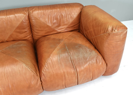 Image 1 of Mario Marenco Tan Leren Sofa van Arflex, Italië - circa 1970