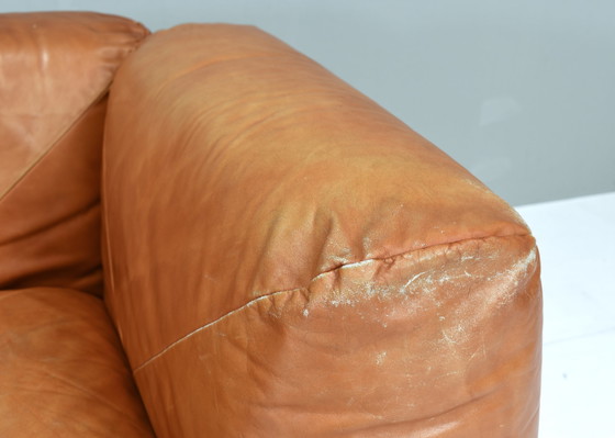 Image 1 of Mario Marenco Tan Leren Sofa van Arflex, Italië - circa 1970