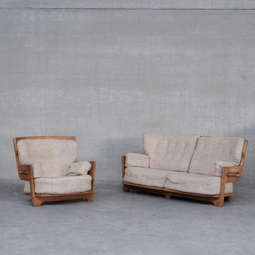 Denis" vintage eikenhouten woonkamer set door Guillerme en Chambron, Frankrijk 1960