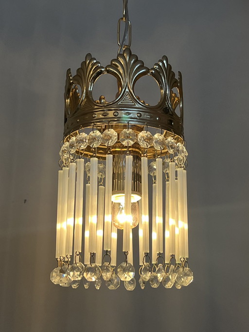 Vintage Opaline Staafjes Kroonluchter Hanglamp Kristal 