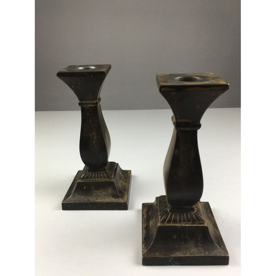 Image 1 of Paar vintage Deense disco metalen kandelaars van Just Andersen, 1950