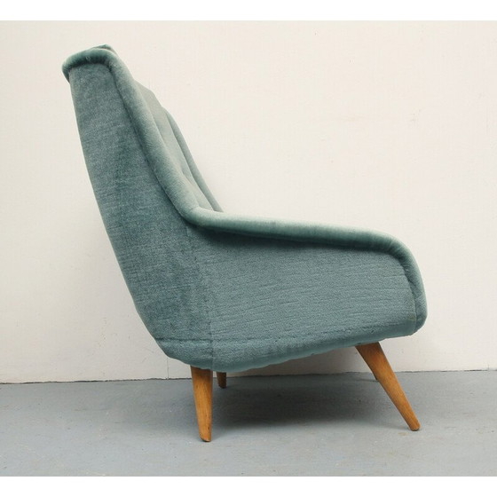 Image 1 of Vintage clubfauteuil in blauw fluweel, jaren 1950