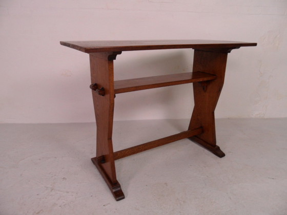 Image 1 of Brutalist eiken sidetable  schrijftafel