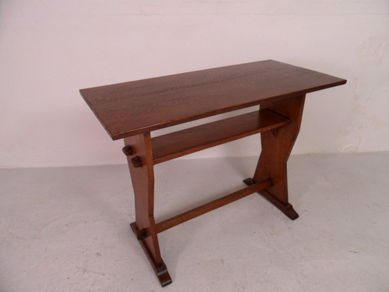 Image 1 of Brutalist eiken sidetable  schrijftafel