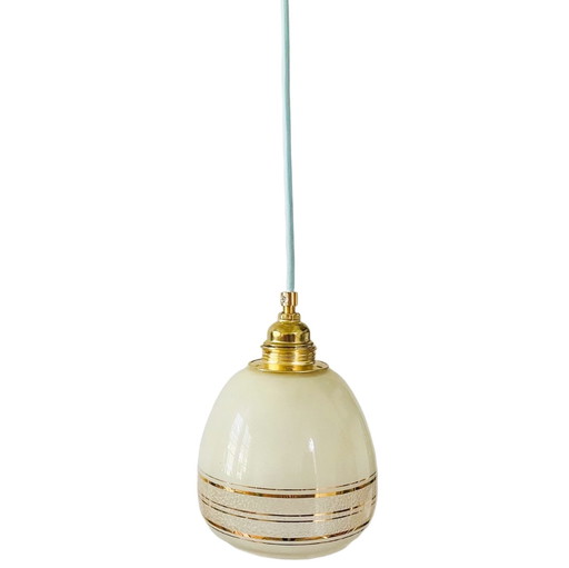 Vintage hanglampje beige glas goud