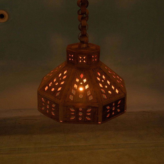 Image 1 of Japandi houten hanglamp sixties, vintage Swedish pendant