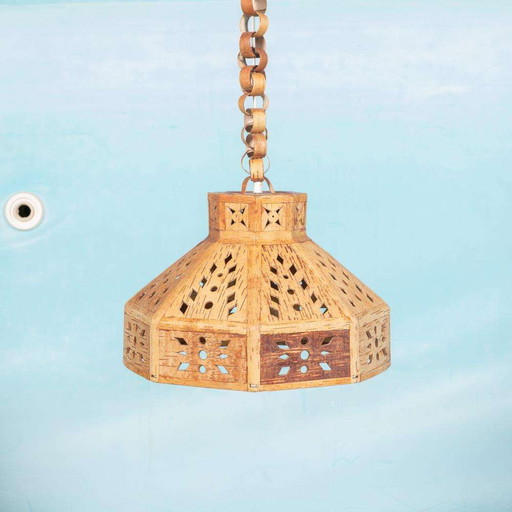 Japandi houten hanglamp sixties, vintage Swedish pendant