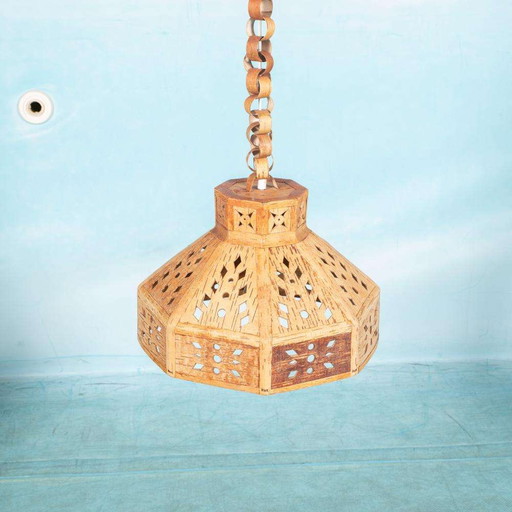 Japandi houten hanglamp sixties, vintage Swedish pendant