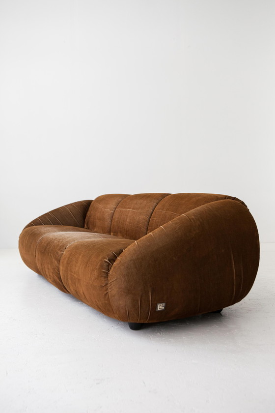 Image 1 of Fluwelen Bruine Sofa T.E.E. Ii, Studio Gruppo 14 Voor Busnelli, 1970S