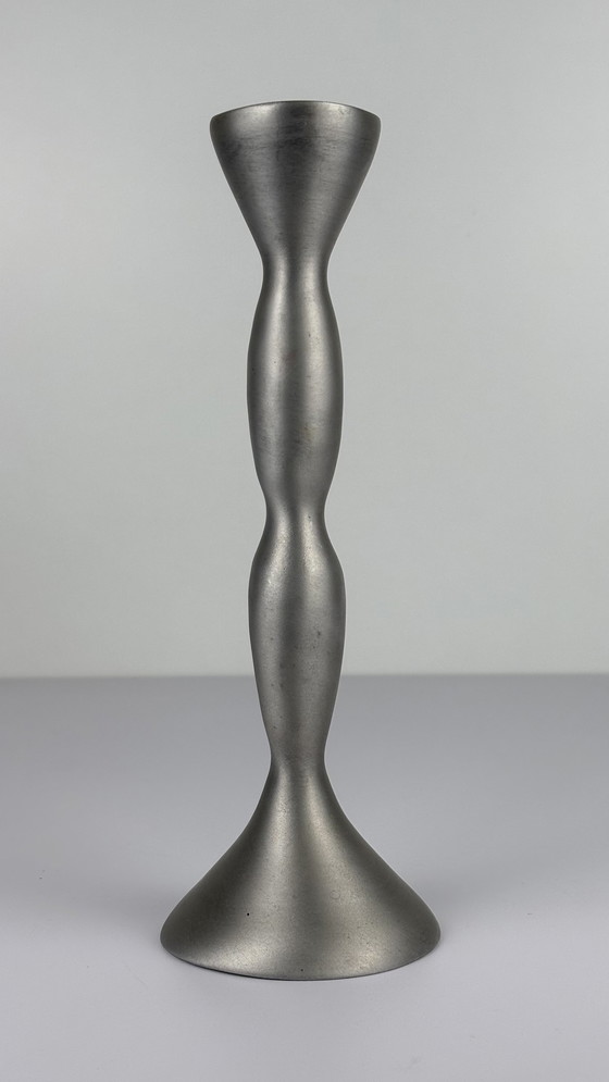 Image 1 of Space Age Mat Aluminum Bol Kandelaar Grijs Zilver 