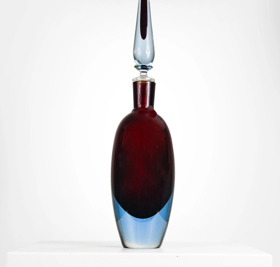 Image 1 of Mid Century Murano Uranium glazen karaf met hoge stop van Antonio Da Ros