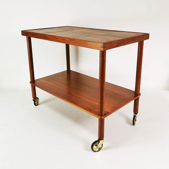 Image 1 of Vintage mobiele teakhouten en keramische bartafel, Denemarken 1960