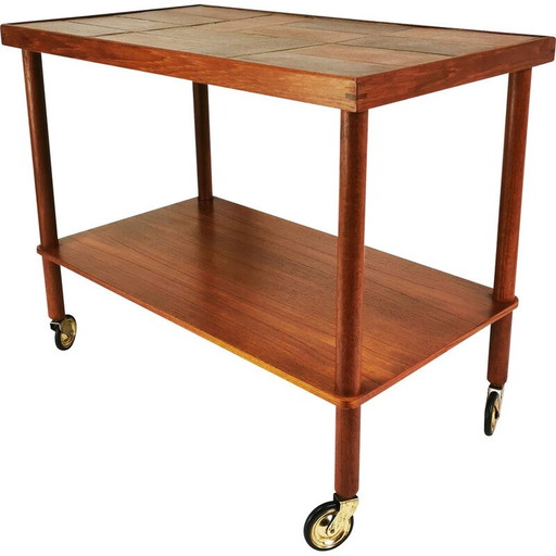 Vintage mobiele teakhouten en keramische bartafel, Denemarken 1960