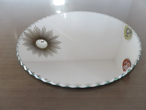 Antieke grote ronde spiegel, vrijstaand, afgeschuind