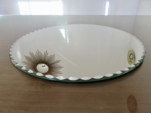 Antieke grote ronde spiegel, vrijstaand, afgeschuind