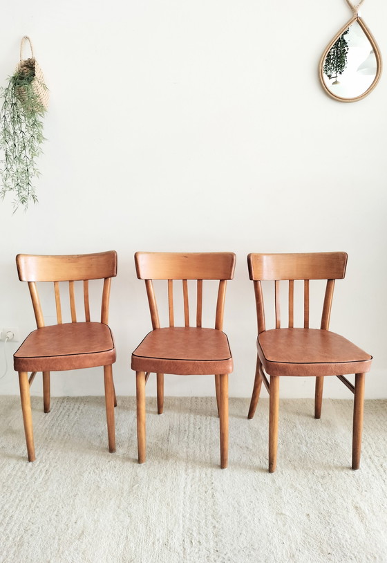 Image 1 of Vintage Kok Eetkamerstoelen, 3 Stuks 