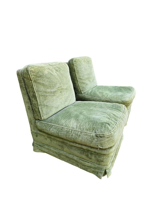 Image 1 of Paar watergroene stoffen fauteuils