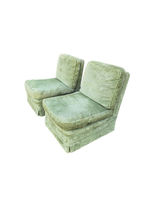 Paar watergroene stoffen fauteuils