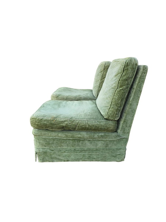 Image 1 of Paar watergroene stoffen fauteuils