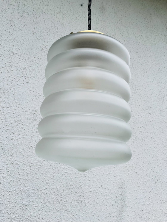 Image 1 of Art Deco hanglamp in gezandstraald glas