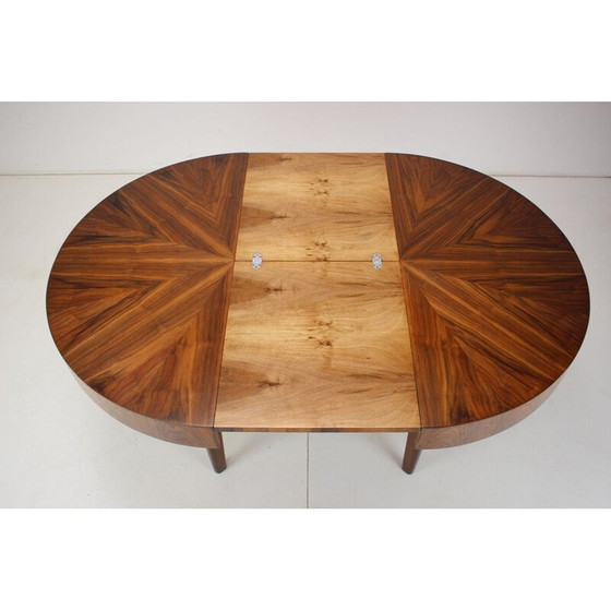 Image 1 of Art Deco vintage uitschuifbare walnoten eettafel, Tsjecho-Slowakije 1930