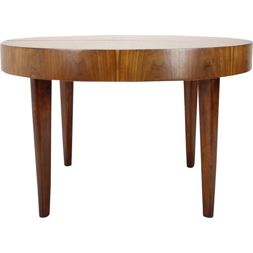 Art Deco vintage uitschuifbare walnoten eettafel, Tsjecho-Slowakije 1930