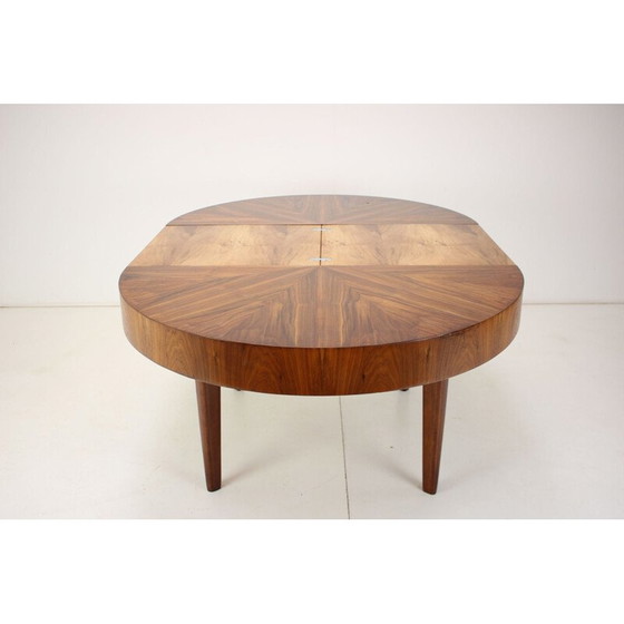 Image 1 of Art Deco vintage uitschuifbare walnoten eettafel, Tsjecho-Slowakije 1930