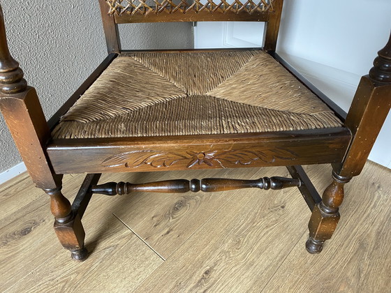 Image 1 of Antieke Houten Stoel Gemat Met Webbing 