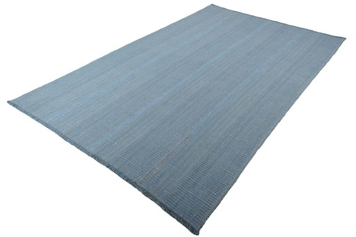 Blauw-grijze wollen design kelim - 315 X 201 cm - Nieuw