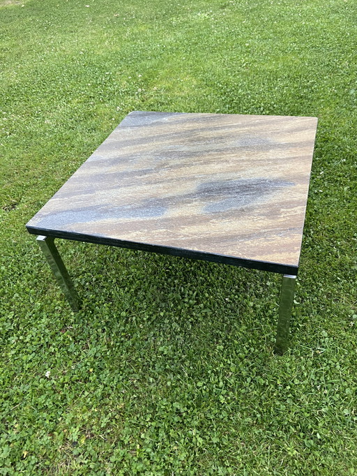 Vintage Dutch design leisteen chroom tafel bijzettafel