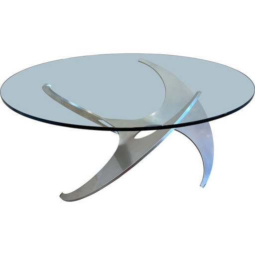 Vintage salontafel in roestvrij staal en glas van Knut Hesterberg voor Ronald Schmitt, 1964
