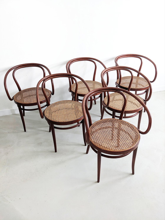 Image 1 of 6x 'no. 209' eetkamerstoelen van Thonet 1980's