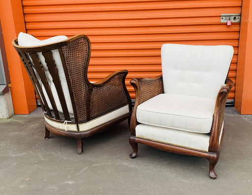 Set Van 2 Vintage Chippendale “Mr & Mrs” Fauteuils 