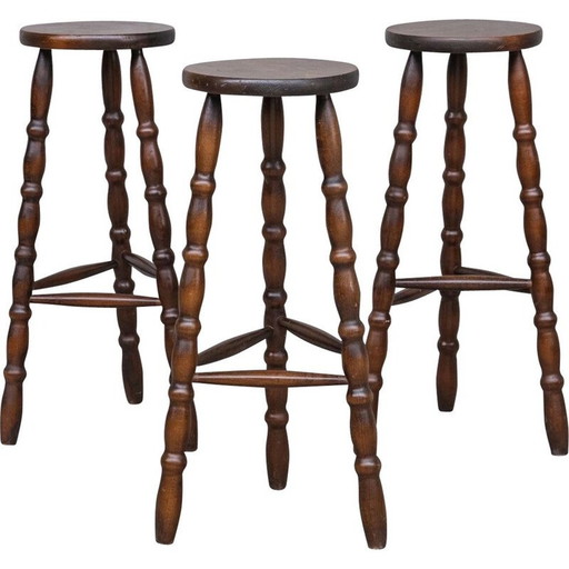 Set van 3 vintage eikenhouten kunstenaarsharnassen, Frankrijk 1950