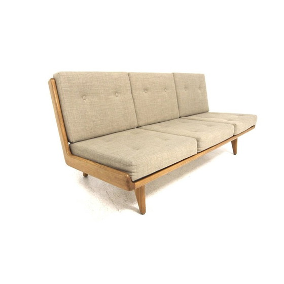 Image 1 of Vintage 3-zitsbank in iep en leer van Carl Gustaf Hiort voor Af Ornäs, Finland 1960