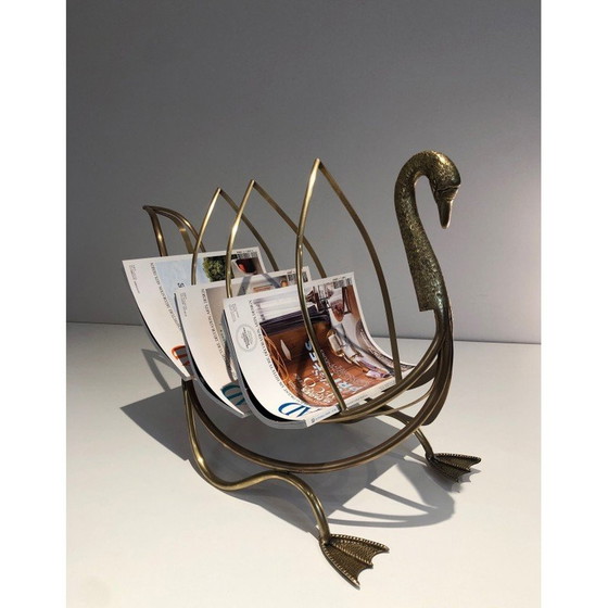 Image 1 of Vintage messing zwaan tijdschriftenrek, Italië jaren 1940