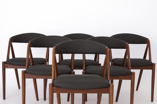 6 Kai Kristiansen vintage stoelen, model 31, eetkamerstoelen, jaren 1960, teakhout