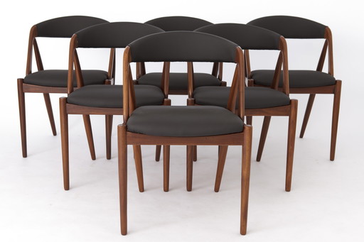 6 Kai Kristiansen vintage stoelen, model 31, eetkamerstoelen, jaren 1960, teakhout