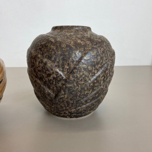 Paar vintage veelkleurige vette lava Op Art aardewerk vazen door Bay Ceramics, Duitsland 1970