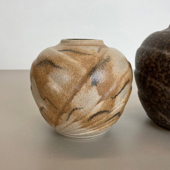 Image 1 of Paar vintage veelkleurige vette lava Op Art aardewerk vazen door Bay Ceramics, Duitsland 1970