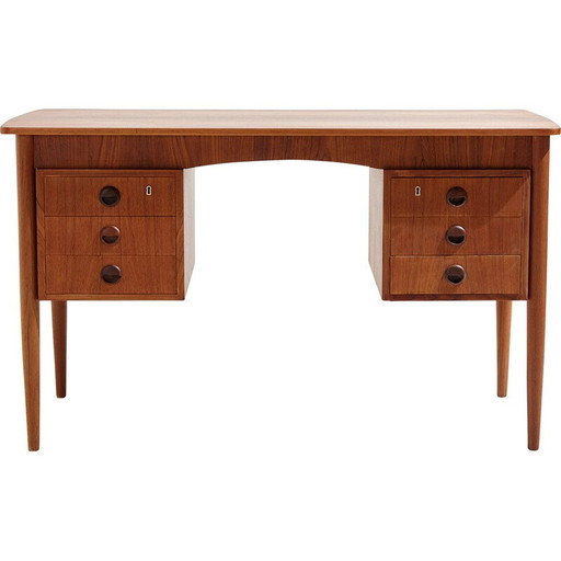 Vintage teakhouten bureau met 6 laden, 1970