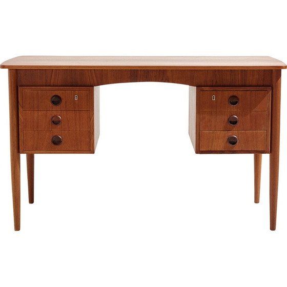 Image 1 of Vintage teakhouten bureau met 6 laden, 1970