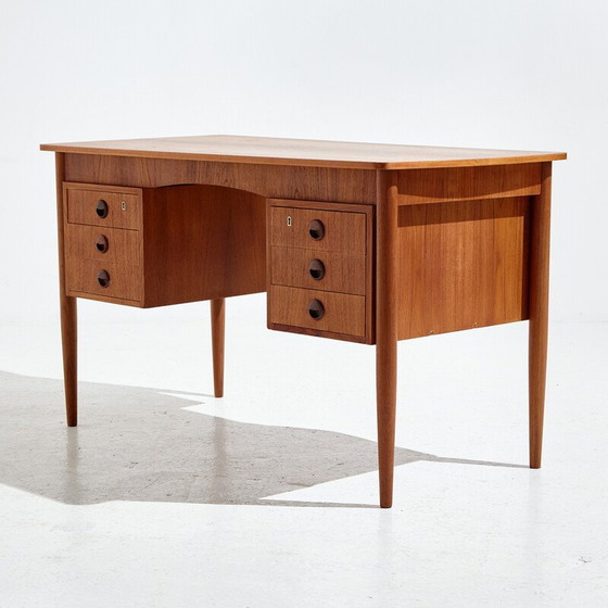 Image 1 of Vintage teakhouten bureau met 6 laden, 1970