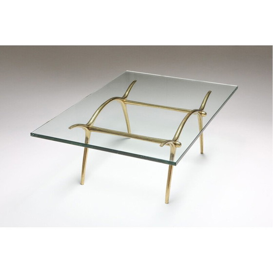 Image 1 of Vintage Hollywood Regency bronzen salontafel, België 1970