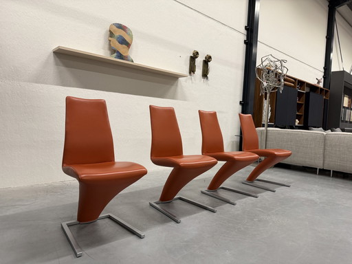 4 Rolf Benz 7800 Eetkamerstoelen Oranje Leer