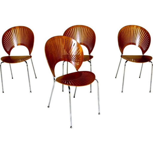 Set van 4 vintage model tafelstoelen. 3298 Trinidad Nanna Ditzel Denemarken 1960