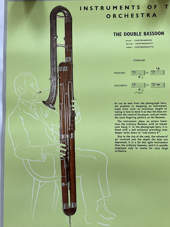Image 1 of Vintage poster uitgegeven door Boosey & Hawkes - orkestinstrumenten - de contrafagot