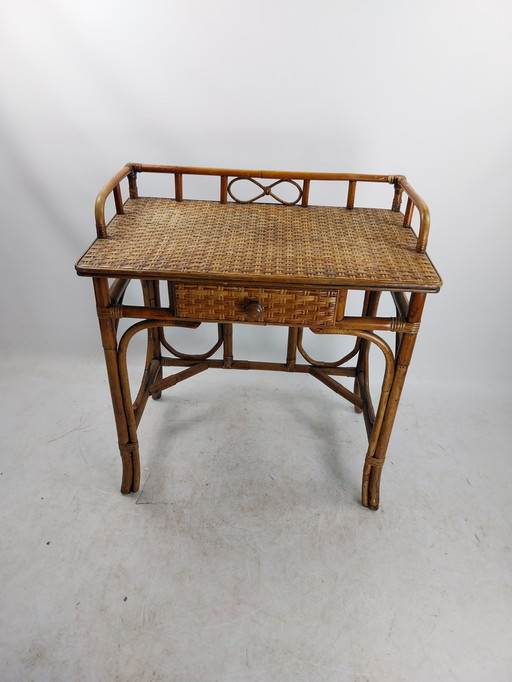 1 X Rattan Bamboe Wicker Bureau/Kaptafel 1970'S 